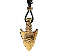 BBYOUTH Valknut Vegvisir Necklace Nordic Gifts Men 316L Stainless Steel Odin Rune Double-sided Pendant & 70cm Chain with Leather Viking Jewelry Bag,Gold Gungnir