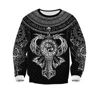 BBYOUTH Viking Mens Fall Winter Warm Pullover, 3D Graphic Odin Myth with Lamb Down Lining Sweatshirt,Odins Wolf,L