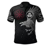 BBYOUTH Viking Polo Shirt Men, 3D Printed Norse Myth Symbols Breathable Short Sleeve Cosplay Shirt (11 USA Size),Helm of Awe,XXL