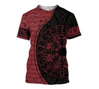 BBYOUTH Viking T-shirt Men, 3D Printed Odin Fenrir Wolf Summer Short Sleeve Norse Mythology Cosplay Costume,Norse Runes,S