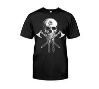 BBYOUTH Viking T-Shirt Men Odin Myth Rune Black Cotton Summer Short Sleeve Viking Fan Gifts,Skull Axe,XL