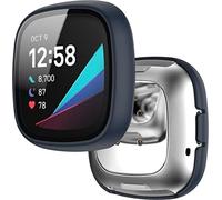 BBZ versa3 Case，Glass Protective Film + Hard Plastic Bezel, All-round Protection Compatible with Fitbit versa3, sense