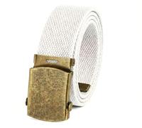 BC Belts Canvas Web Belt Military Style with Antique Brass Buckle 54" Long, White, One size