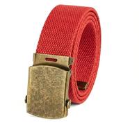 BC Belts Canvas Web Belt Military Style with Antique Brass Buckle and Tip 54" Long - Adjustable Cut To Fit for Men, Red, One size