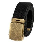 BC Belts Canvas Web Belt Military Style with Antique Brass Buckle and Tip 54" Long - Adjustable Cut To Fit for Men, Black, One size