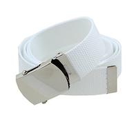 BC Belts Canvas Web Belt with Chrome Buckle 54" Long Fully Adjustable Military Style, White, Adjustable