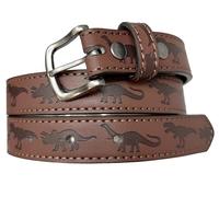 BC Belts Kids Leather Belt Strap and Metal Buckle 1" Wide with Snaps, Brown - Dinosaurs, Medium (23-26" Waist)