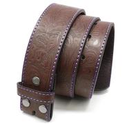 BC Belts Leather Belt Strap with Colored Stitching and Embossed Western Scrollwork 1.5" Wide with Snaps, Brown - Purple, Small (28-30)