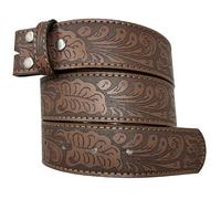 BC Belts Leather Belt Strap with Embossed Western Scrollwork 1.5" Wide with Snaps, Brown, Large (35-36)