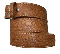 BC Belts Leather Belt Strap with Embossed Western Scrollwork 1.5" Wide with Snaps, Light Brown, X-Small (26-28)