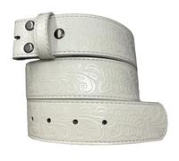 BC Belts Leather Belt Strap with Embossed Western Scrollwork 1.5" Wide with Snaps, White, Small