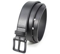 BC Belts Men's Metal Free Full Grain Leather Belt Dress and Casual - Hypoallergenic No Nickel and TSA Approved, Black - Stiched Edge, Medium (32-34)