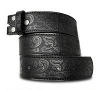 BC Belts Western Leather Belt Strap - 1.5” Wide with Embossed Scrollwork Without Buckle for Men & Women, Cowboy/Cowgirl Style, Black, X-Large (38-40" Waist)