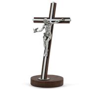 BC Catholic 9.4"H Gift of the Spirit Crucifix Standing Cross, Jesus Christ tabletop Home Décor, Devout Gift for Easter, Metal Silver Color Finish of Jesus, Renaissance Sculpture Handpainted by