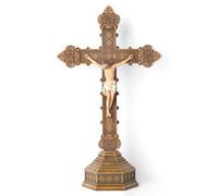 BC Catholic Crucifix Standing Cross, Tabletop Crucifix for Altar, Jesus Christ Home Decor, Religious Gift, Realistic Finish, 14.7" H Hand Painted by Buildclassic