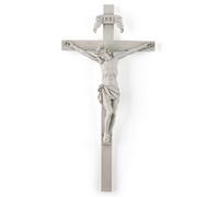 BC Catholic Crucifix Wall Cross, 10" H Jesus Christ Home Decor, Religious Gift, Wood Carved Look, Grey White Finish, Hand Painted by Buildclassic
