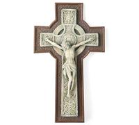 BC Catholic Crucifix Wall Cross, Celtic style, Garden Cross, Religious Gift, Wood Stone Carve Looking, 12”H Hand Painted by Buildclassic