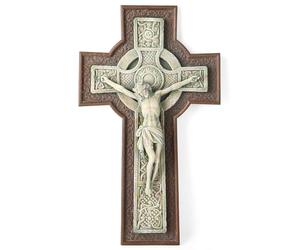 BC Catholic Crucifix Wall Cross, Celtic style, Garden Cross, Religious Gift, Wood Stone Carve Looking, 12”H Hand Painted by Buildclassic