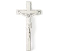 BC Catholic Crucifix Wall Cross, Jesus Christ Wall Decor for Elegant Modern Home, Devout Gift for Youngs, Religious Gifts Home Decor, Grey White Stone Finish 12" H Hand Painted by Buildclassic