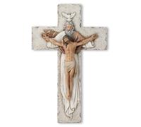BC Catholic Holy Trinity Crucifix Wall Cross, Jesus Christ Inspirational Home Décor, Devout Gifts, 9.5 inch H, Religious Wall Sculpture handpainted by Buildclassic