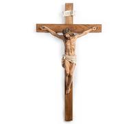 BC Catholic Large Crucifix Wall Cross, 37.8"H Jesus Christ Inspirtional Cross for Church School and Hospital, Devout Gift for Big Space, Wood Cross and Resin Corpus of Our Lord Statue, Renaissance