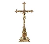 BC Catholic Metal Standing Crucifix, Jesus Christ Cross for Altar, Catholic Wedding Gifts, Devout Home Décor, 7.8" H Zinc Alloy with Gold Plating from Buildclassic