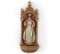 BC Catholic Sacred Heart of Jesus Statue, 9" H Holy Water Font Wall Plaque, Inspirational Home Décor, Religious Gift, Renaissance Sculpture Handmade by Buildclassic