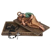 BC Catholic Sleeping Saint Joseph Statue, with Case Base, with Metal Halo,Prayer Cards Holder, Religious Gift for Dad, Patron Saint Home Decor 8.8" L, Hand Painted by Buildclassic (Dark Full Color)
