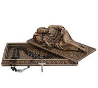 BC Catholic Sleeping St Joseph Statue with Case Base, Holder for Rosary, Patron Saint Religious Gfit of Inspirational Home Decor, 8.8" L, Wood Carve Looking, Hand Painted by Buildclassic