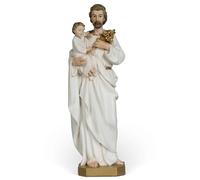 BC Catholic St. Joseph and Child Jesus Statue, 10" H Catholic Saint Figure, Religious Gift for Father's Day, Inspirational Indoor Home Decor, Hand Painted by Buildclassic (Gold &White)