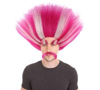 BC GOODS BY Troll King Wig with Eyebrows and Mustache, Men's Halloween Cosplay for Adults - White & Pink