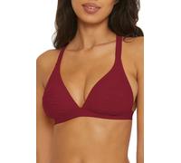 BCA by Rebecca Virtue Women's Liana Shirred Bikini Top, Crossback Halter, Adjustable, Tie Back, Swimwear Separates, Burgundy, S