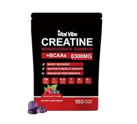BCAA Gummies with Creatine 6300mg - High Strength EAA Essential Amino Acids - 180 Counts, 2 Month Supply - Pre Workout Energy, Muscle Strength - L-Taurine & B12 - Vegan Chewable Gummies 60 Servings