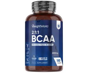 BCAA With B6, B12 - 1000mg 180 Tablets - Amino Acid Muscle Building and Sports Support Supplement - Optimal For Athletic Performance