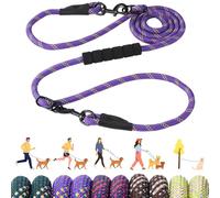 Bcadem Versatile 7.5 FT Heavy Duty Dog Leash with Padded Handle,Easy Converted to Double Leashes,Hands Free,Cross-Body or Waist Leash, Night Reflective,for Small Medium Large Dogs (Purple)