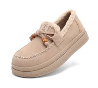 BCALLX Women's Winter Cold Weather Walking Shoes Suede Leather Lace Up Slip On Warm Loafers, Bca011apricot, 5 UK