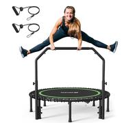 BCAN 48" Foldable Mini Trampoline with Resistance Band, Adult Fitness Trampoline with Bungees, U Shape Adjustable Foam Handle, Stable & Quiet Indoor/Garden