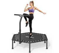 BCAN 51" Mini Hexagon Trampoline, Adult Fitness Trampoline with T-Adjustable Handle Bar, Silent Bungees, Larger, More Stable, Quiet Indoor/Garden Workout - Black