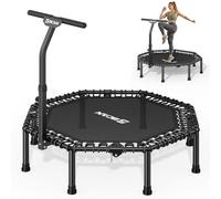 BCAN 51" Octagonal Mini Trampoline, Max Load 204 kg Fitness Trampoline with T-Adjustable Handle Bar, Silent Bungees, Larger, More Stable, Quieter Exercise Rebounder for Adults Indoor/Workout