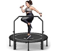 BCAN BT2 450/550LBS Mini Rebounder Trampoline for Adults with Bar, Fitness Trampoline with Bungees, Adjustable Handle, Stable & Quiet, Indoor Outdoor, Whole-Body Workout & Relaxation at Home-48IN-SLV