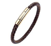 BCATTAW Bracelet for Men,Brown Leather Bracelet Men with Clasp Simple Luxury Design Wristbands Clasp Handmade Braided Punk Cuff Bangle Jewelry Gift Brown Gold 19Cm