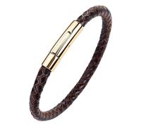 BCATTAW Bracelet for Men,Brown Leather Bracelet Men with Clasp Simple Luxury Design Wristbands Clasp Handmade Braided Punk Cuff Bangle Jewelry Gift Brown Gold 21Cm