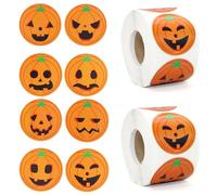 Bcautay 1000pcs Halloween Pumpkin Stickers, Halloween Sticker DIY Envelope Seals Baking Label Paster Circle Face Stickers for Halloween Party Decoration