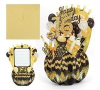 Bcautay Black Gold 3D Pop Up Birthday Card,16th Birthday Pop-Up Greeting Card Birthday Gifts for Daughter, Son, Sister, Friends (Black Gold)