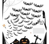 Bcautay Halloween Bat Decorations 3D Wall Stickers 4 Sizes Black PVC Bat Window Stickers for Windows Wall Home Door, Outdoor Indoor DIY Halloween Party Supplies - 48pcs