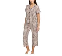 BCBGMAXAZRIA womens Pajama Set Short Sleeve Notch Collar With Pants, Leopard, L