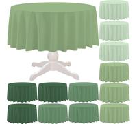 BCCSNNM 12 Pack Sage Green Round Tablecloth,84 Inch Disposable Plastic Table Covers in 4 Green Colors for Wedding Baby Shower Birthday Party Decorations