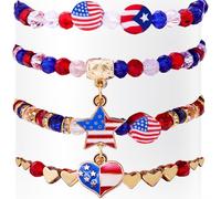 BCCSNNM 4th of July Patriotic Bracelets,Red White and Blue Beaded Stretch Bracelets USA Accessories Independence Day Jewelry Gifts for Teens Women, One Size, Artificial crystal,Resin, no gemstone