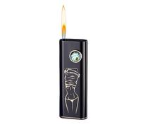 bcdef Refillable open flame lighter, push button silent ignition, metal portable soft flame, adjustable flame size, refillable butane, (butane not included)(Black 2)