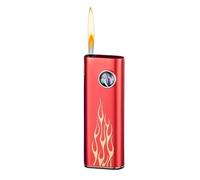 bcdef Refillable open flame lighter, push button silent ignition, metal portable soft flame, adjustable flame size, refillable butane, (butane not included)(Red)
